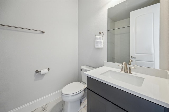 3606 Lannister Ln, Houston, TX 77055 - bathroom with toilet, marble finish floors, vanity, baseboards, and a shower