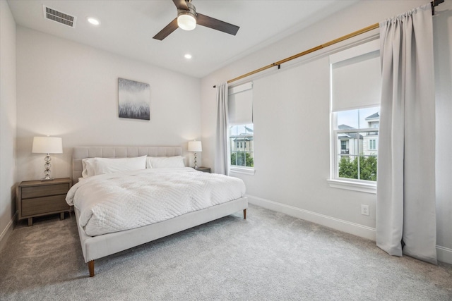 3606 Lannister Ln, Houston, TX 77055 - carpeted bedroom with baseboards, recessed lighting, and ceiling fan