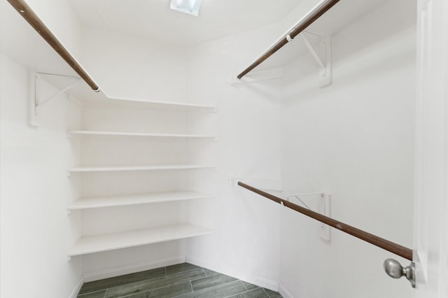 walk in closet featuring dark wood finished floors