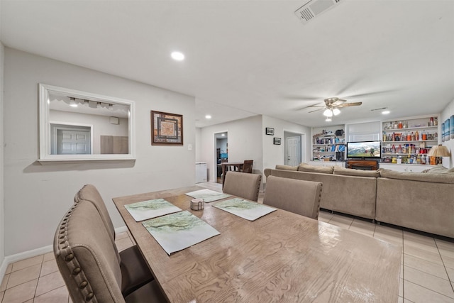 2310 Pecos St, La Marque, TX 77568 - dining space featuring light tile patterned floors, ceiling fan, recessed lighting, and visible vents