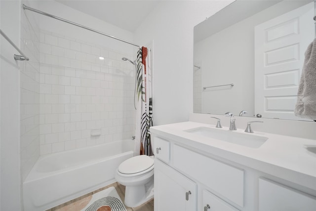 full bathroom featuring vanity, toilet, and shower / bathtub combination with curtain