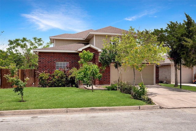 701 Briar Ct, Brownsville, TX 78521 - traditional-style house with brick siding, concrete driveway, fence, and a front yard