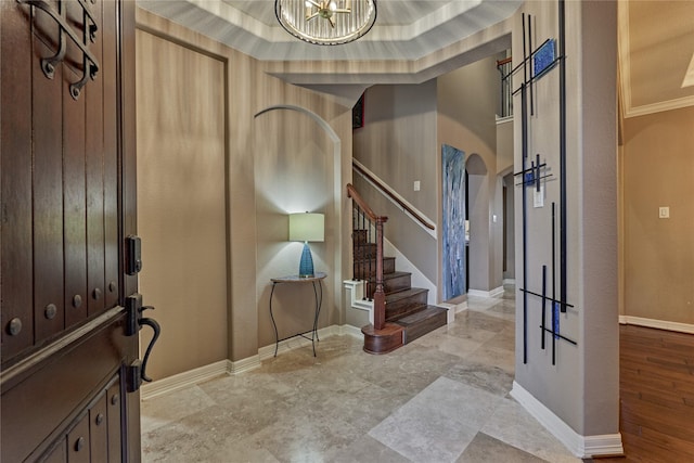 19089 Grandview Pt, Montgomery, TX 77356 - entryway featuring arched walkways, stairway, and baseboards