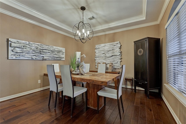 19089 Grandview Pt, Montgomery, TX 77356 - dining space with a chandelier, dark wood-style floors, plenty of natural light, and crown molding