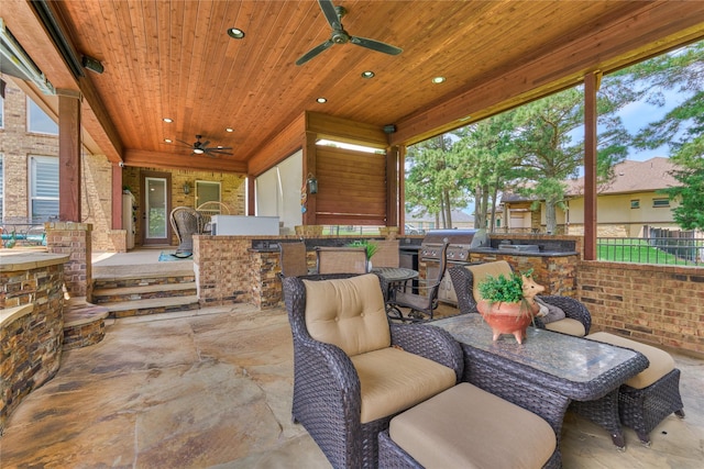 19089 Grandview Pt, Montgomery, TX 77356 - view of patio / terrace with ceiling fan, area for grilling, and fence