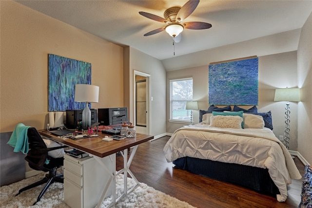 19089 Grandview Pt, Montgomery, TX 77356 - bedroom with wood finished floors, an office area, baseboards, and a ceiling fan