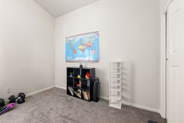 game room featuring baseboards and carpet flooring