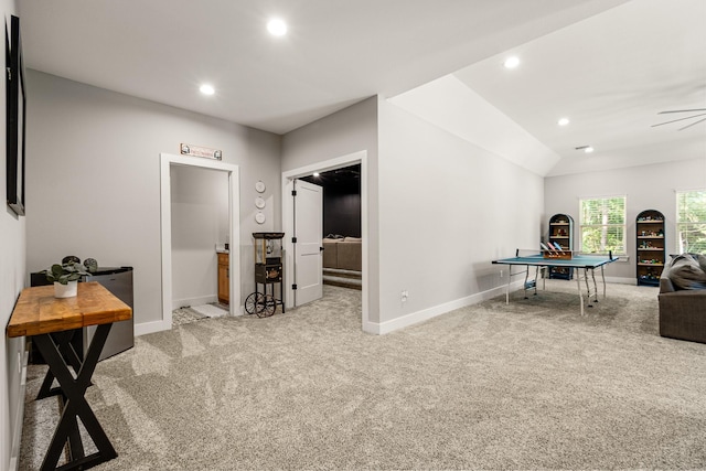 8577 Majestic Lake Ct, Montgomery, TX 77316 - rec room featuring light colored carpet, baseboards, recessed lighting, and a ceiling fan