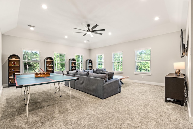 8577 Majestic Lake Ct, Montgomery, TX 77316 - living area with a ceiling fan, carpet, baseboards, and recessed lighting