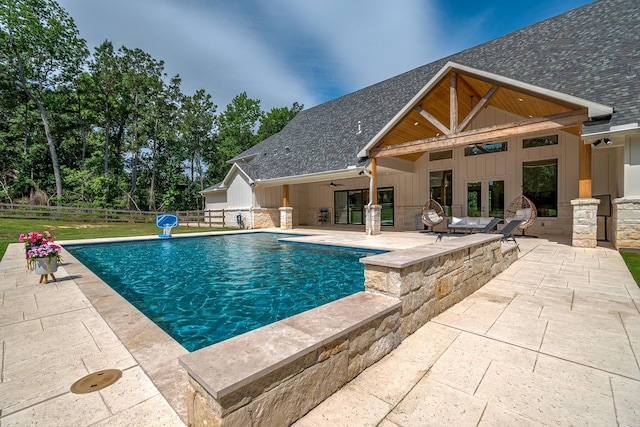 8577 Majestic Lake Ct, Montgomery, TX 77316 - view of pool featuring a patio, french doors, fence, and ceiling fan