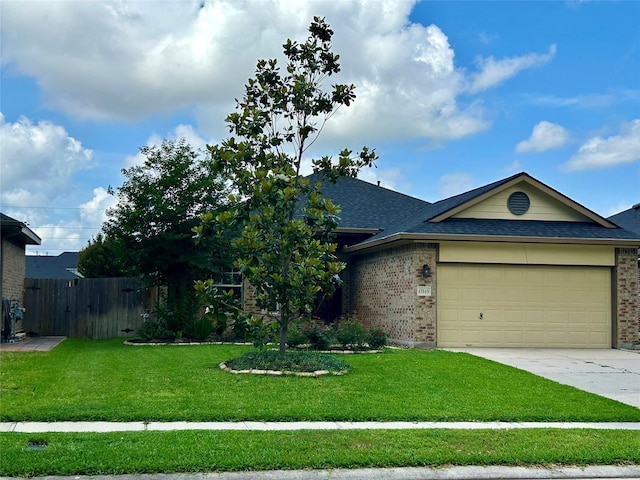 view of front of property with an attached garage, a shingled roof, brick siding, and driveway