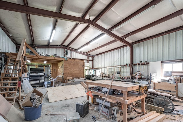garage featuring a workshop area