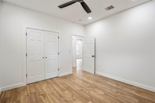 4104 Engelke St, Houston, TX 77003 - unfurnished bedroom with light wood-style flooring, a closet, visible vents, baseboards, and recessed lighting