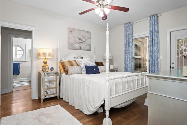 419 E Bell Ave, Crockett, TX 75835 - bedroom featuring ceiling fan and dark wood finished floors