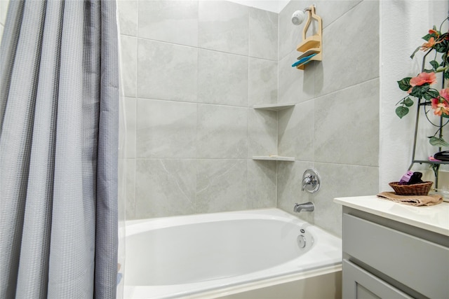 full bathroom featuring shower / tub combo and vanity