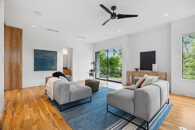 1900 W 14th St, Houston, TX 77008 - living area with baseboards, recessed lighting, light wood finished floors, and ceiling fan