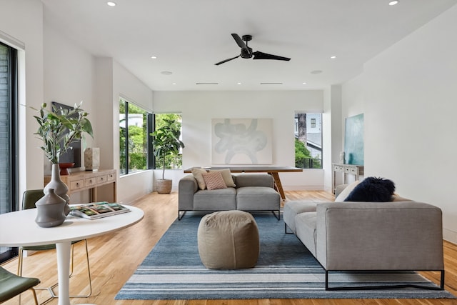 1900 W 14th St, Houston, TX 77008 - living area featuring ceiling fan, recessed lighting, baseboards, and wood finished floors
