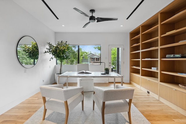 1900 W 14th St, Houston, TX 77008 - office area with light wood finished floors, ceiling fan, and recessed lighting