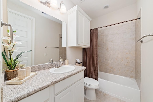 17803 Netherby Ln, Richmond, TX 77407 - bathroom featuring vanity, shower / bath combination with curtain, and tile patterned floors
