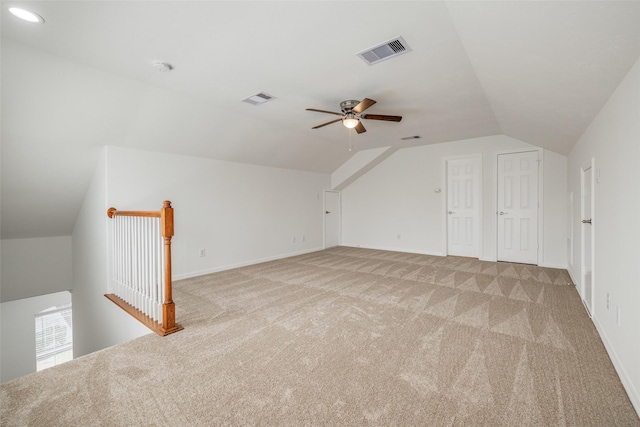 2827 Briarhurst Park, Houston, TX 77057 - bonus room featuring a ceiling fan, visible vents, light colored carpet, and vaulted ceiling