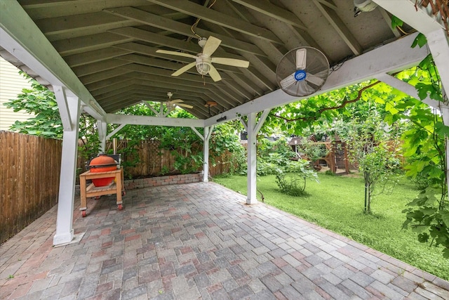 1206 Northwood St, Houston, TX 77009 - view of patio / terrace with ceiling fan and a gazebo