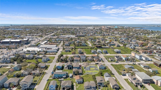 aerial view with a water view and a residential view
