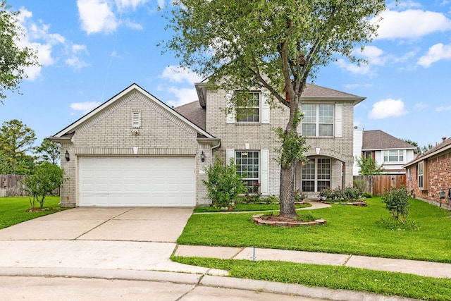 view of front of home with brick siding, a garage, and concrete driveway
