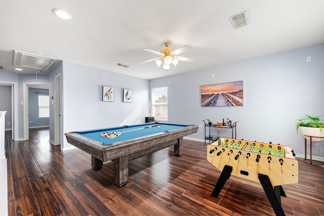 rec room with attic access, ceiling fan, healthy amount of natural light, baseboards, and recessed lighting