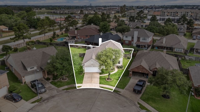 aerial view of residential area featuring property boundaries highlighted