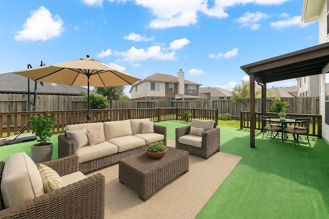view of patio with an outdoor hangout area and a residential view