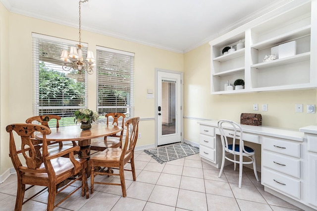 1910 Stormcroft Cir, Katy, TX 77450 - dining area featuring ornamental molding, plenty of natural light, a chandelier, light tile patterned flooring, and baseboards