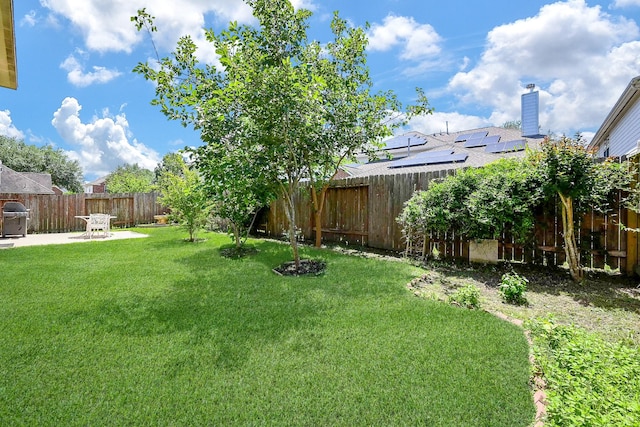view of yard featuring a patio and a fenced backyard