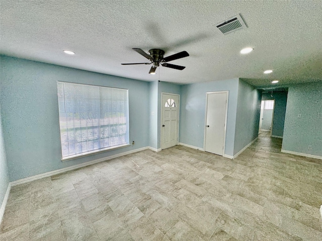11615 Harrow St, Houston, TX 77093 - empty room with a textured ceiling, visible vents, a ceiling fan, and recessed lighting