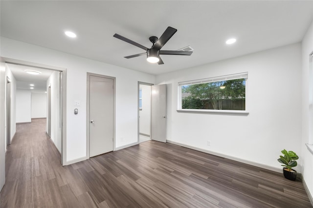 9211 Helmers St, Houston, TX 77022 - unfurnished bedroom with baseboards, ceiling fan, recessed lighting, and wood finished floors