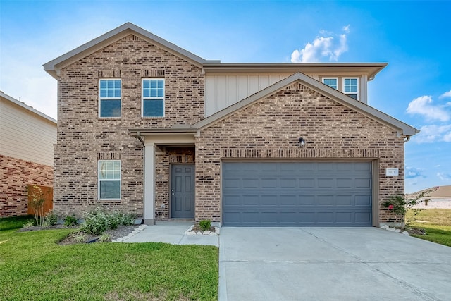 5811 Capri Forest Dr, Katy, TX 77493 - traditional-style house featuring concrete driveway, brick siding, a front yard, and a garage
