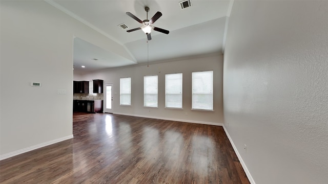 unfurnished living room featuring ceiling fan, baseboards, and visible vents