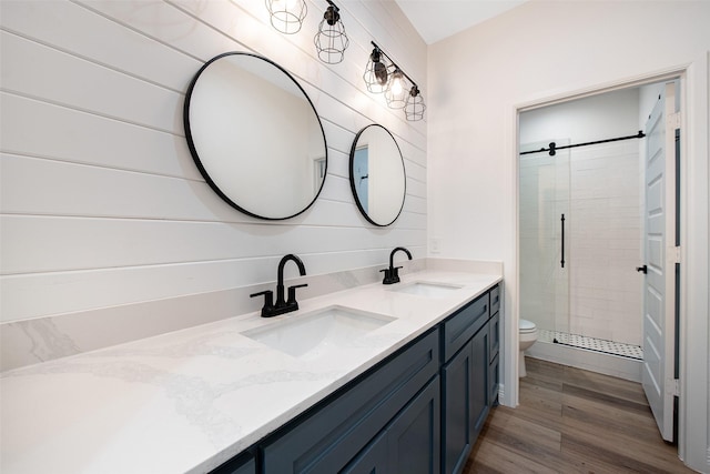 24585 Tipperary St, Hempstead, TX 77445 - bathroom featuring a stall shower, toilet, a sink, and double vanity