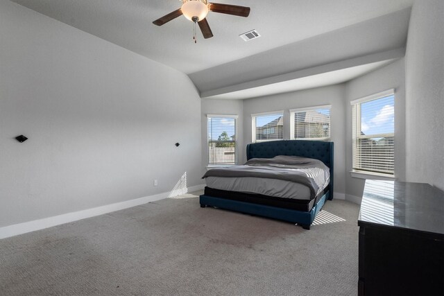 17828 Hanson Ridge Dr, Conroe, TX 77316 - bedroom with carpet flooring, baseboards, a ceiling fan, and vaulted ceiling