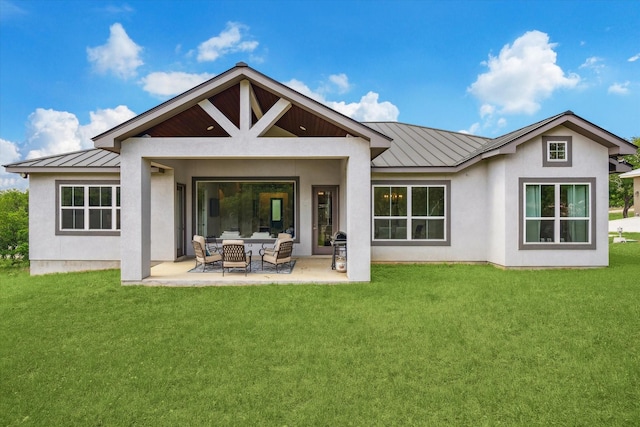3419 Campestres, Spring Branch, TX 78070 - back of house with a lawn, metal roof, a standing seam roof, and stucco siding