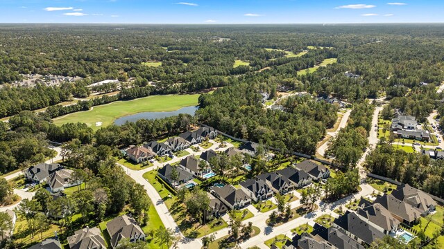 203 S Empress Green Pl, Montgomery, TX 77316 - birds eye view of property with a water view, golf course view, a view of trees, and a residential view
