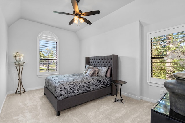 203 S Empress Green Pl, Montgomery, TX 77316 - carpeted bedroom with baseboards, lofted ceiling, and ceiling fan