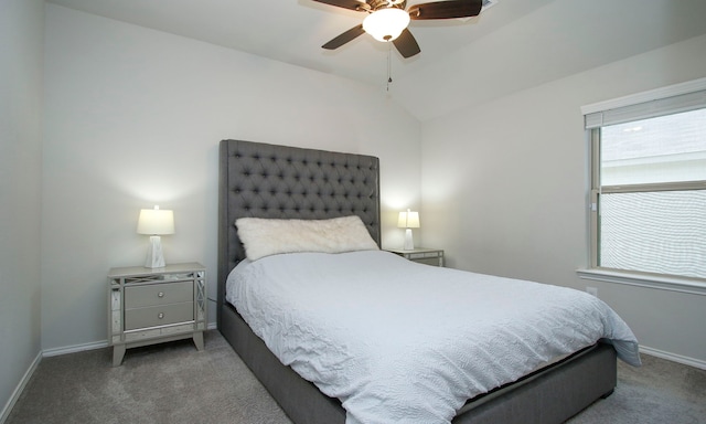 18715 Callalily Bloom Ct, Tomball, TX 77377 - carpeted bedroom with baseboards, lofted ceiling, and ceiling fan