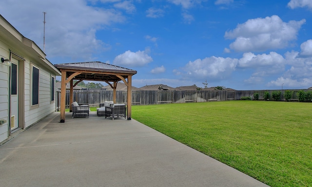 18715 Callalily Bloom Ct, Tomball, TX 77377 - view of yard with a fenced backyard, a gazebo, a patio, and an outdoor living space