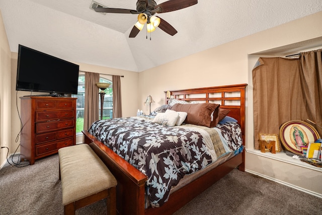 7210 Avocet Ln, Houston, TX 77040 - carpeted bedroom with a ceiling fan and lofted ceiling