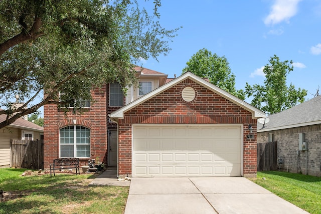 7210 Avocet Ln, Houston, TX 77040 - traditional-style home with concrete driveway, brick siding, fence, and an attached garage
