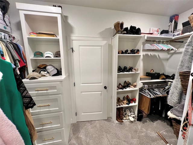 walk in closet with carpet