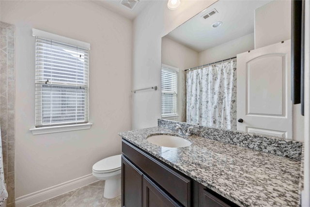 bathroom with toilet, plenty of natural light, and visible vents