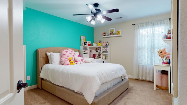 18818 Bene Vista Dr, Houston, TX 77084 - carpeted bedroom with visible vents, baseboards, and ceiling fan