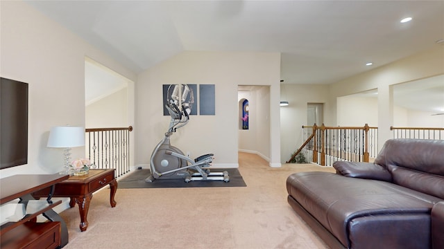 18818 Bene Vista Dr, Houston, TX 77084 - workout area with baseboards, recessed lighting, carpet, and vaulted ceiling