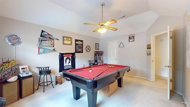 12934 Bristol Berry Dr, Cypress, TX 77429 - rec room featuring a ceiling fan, light colored carpet, billiards table, and baseboards